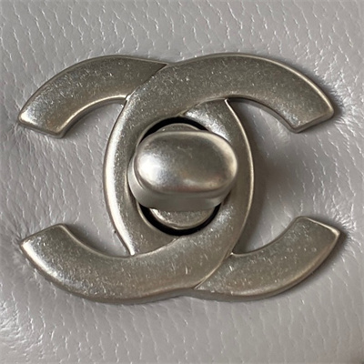 cha.nel S*per mini flap bag lambskin with ball silver tone metal grey as1786