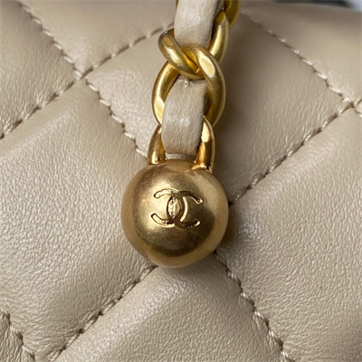 cha.nel S*per mini flap bag lambskin with ball gold tone metal beige as1786