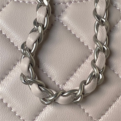 Cha.nel Mini Flap Bag Lambskin With Ball Silver Tone Metal Nude AS1787