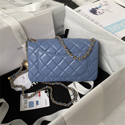 Cha.nel Mini Flap Bag Lambskin With Ball Gold Tone Metal Blue AS1787