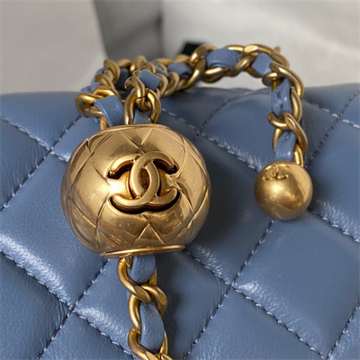Cha.nel Mini Flap Bag Lambskin With Ball Gold Tone Metal Blue AS1787