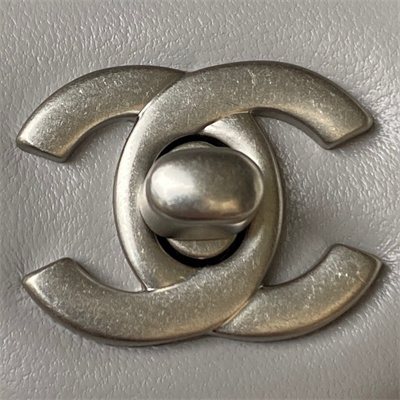 Cha.nel Mini Flap Bag Lambskin With Ball Silver Tone Metal Lt Grey AS1787