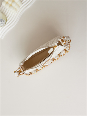 Cha.nel Mini Hobo Bag Aged Calfskin Gold Tone Metal White AS3647