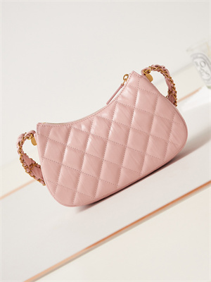 Cha.nel Mini Hobo Bag Aged Calfskin Gold Tone Metal Pink AS3647