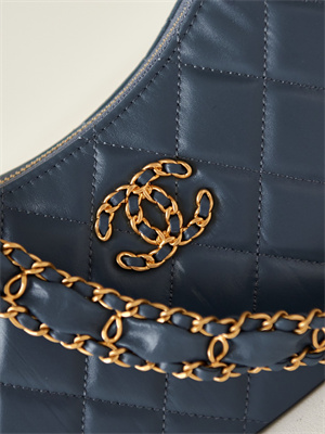 Cha.nel Mini Hobo Bag Aged Calfskin Gold Tone Metal Navy AS3647