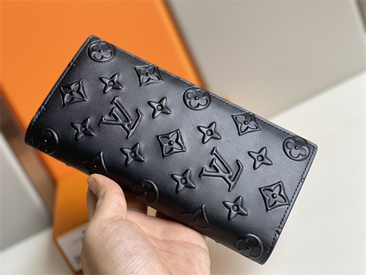 L.V Brazza Wallet Monogram Seal Cowhider Leather Black M80503