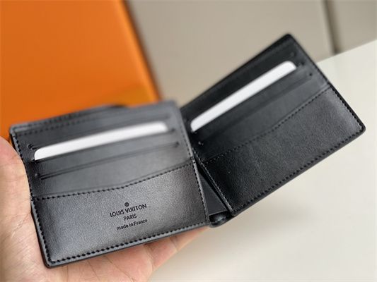 L.V Slender Wallet Monogram Seal Cowhider Leather Black M80520