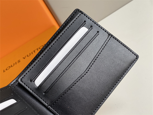 L.V Slender Wallet Monogram Seal Cowhider Leather Black M80520