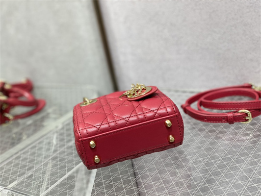 CD Micro Lady Di.or Bag Cannage Lambskin Gold Tone Metal Red