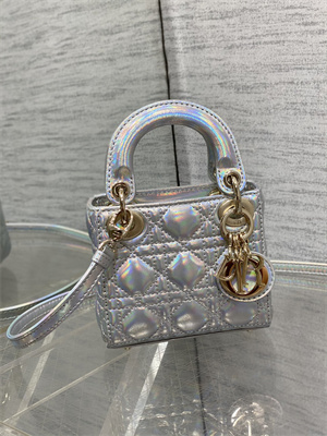 CD Micro Lady Di.or Bag Cannage Lambskin Gold Tone Metal Silver