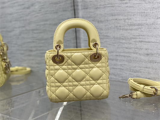 CD Micro Lady Di.or Bag Cannage Lambskin Gold Tone Metal Yellow