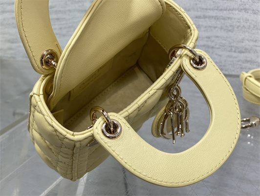 CD Micro Lady Di.or Bag Cannage Lambskin Gold Tone Metal Yellow