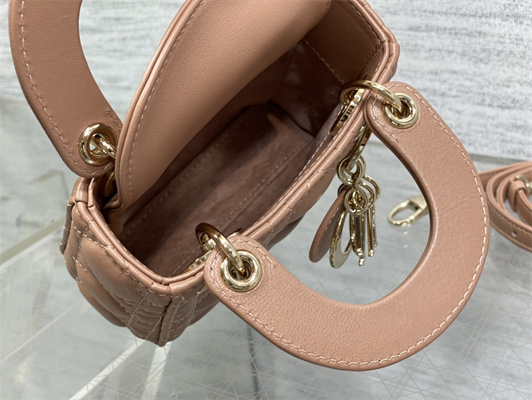 CD Micro Lady Di.or Bag Cannage Lambskin Gold Tone Metal Rose Pink