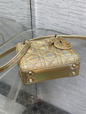 CD Micro Lady Di.or Bag Cannage Lambskin Gold Tone Metal Champagne Gold