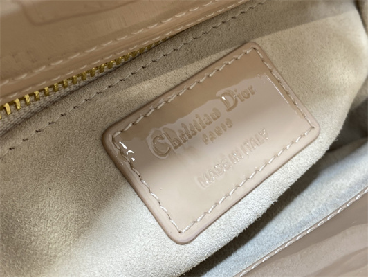 CD Mini Lady Di.or Bag Patent Cannage Calfskin Gold Tone Metal Nude Pink