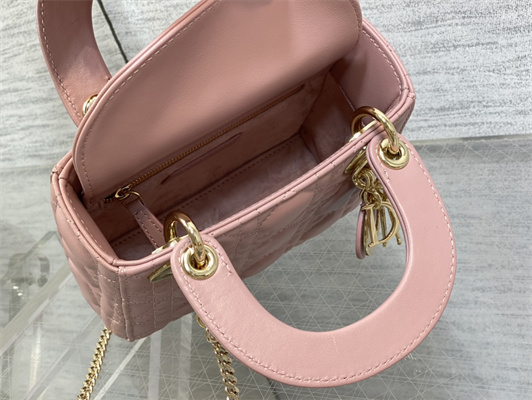 CD Mini Lady Di.or Bag Cannage Lambskin Gold Tone Metal Antique-Pink