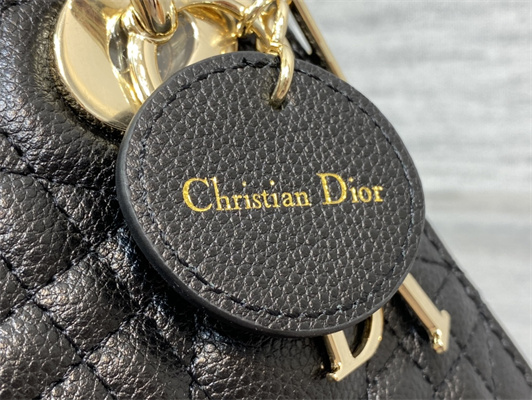 CD Mini Lady Di.or Bag Cannage Grained Calfskin Gold Tone Metal Black