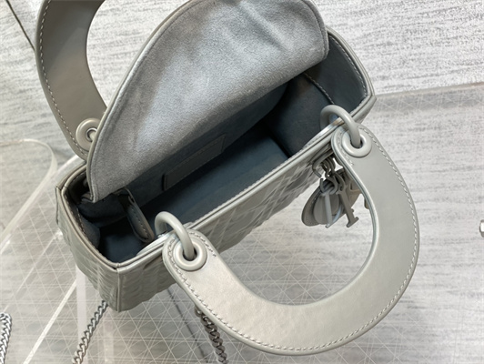 cd mini lady di.or bag cannage calfskin with Di*m*nd motif grey color