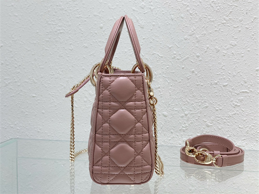 CD Mini Lady Di.or Bag Cannage Lambskin Gold Tone Metal Dusty Pink