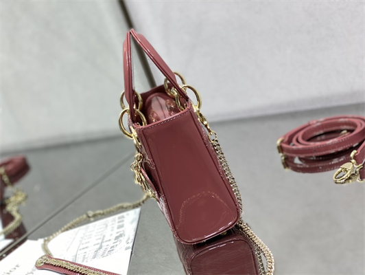 CD Mini Lady Di.or Bag Patent Cannage Calfskin Gold Tone Metal Mallow Rose