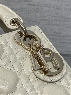 CD Mini Lady Di.or Bag Cannage Grained Calfskin Gold Tone Metal Cream
