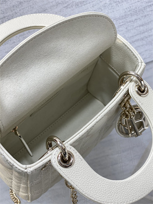 CD Mini Lady Di.or Bag Cannage Grained Calfskin Gold Tone Metal Cream