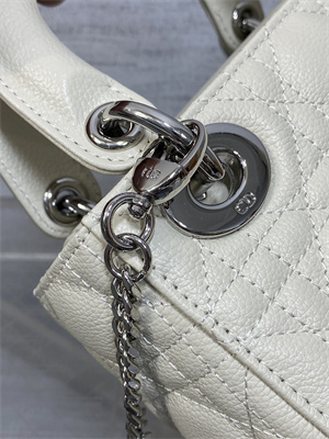 CD Mini Lady Di.or Bag Cannage Grained Calfskin Silver Tone Metal Cream