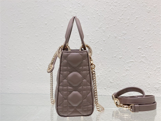 CD Mini Lady Di.or Bag Cannage Lambskin Gold Tone Metal Warm Taupe