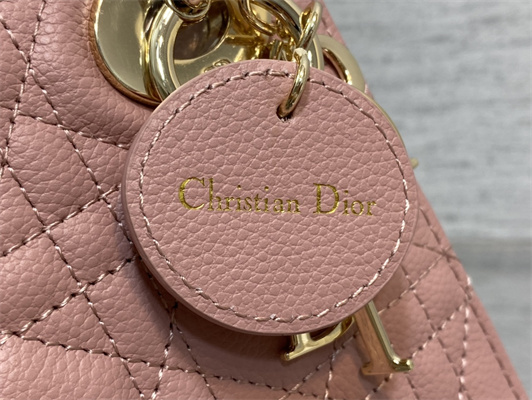 CD Mini Lady Di.or Bag Cannage Grained Calfskin Gold Tone Metal Pink