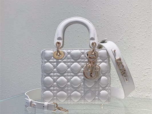 cd small lady di.or my abcD*or bag cannage lambskin gold tone metal white