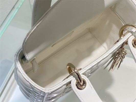 cd small lady di.or my abcD*or bag cannage lambskin gold tone metal white