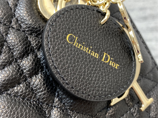 CD Small Lady Di.or Bag Cannage Grained Calfskin Gold Tone Metal Black
