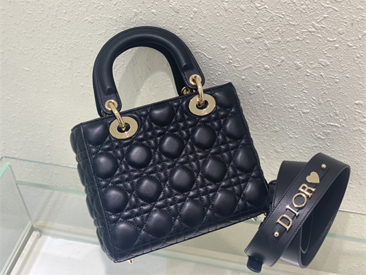 cd small lady di.or my abcD*or bag cannage lambskin gold tone metal black