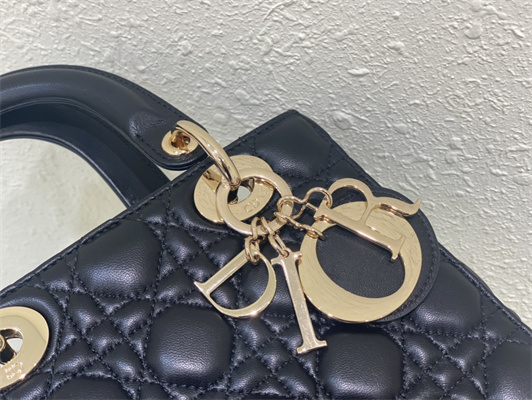 cd small lady di.or my abcD*or bag cannage lambskin gold tone metal black