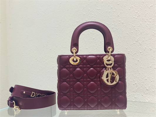 cd small lady di.or my abcD*or bag cannage lambskin gold tone metal burgundy