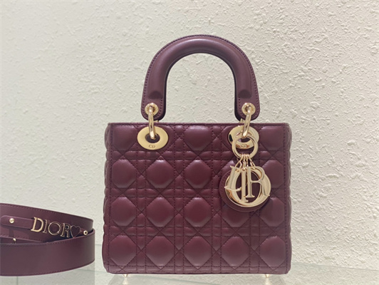 cd small lady di.or my abcD*or bag cannage lambskin gold tone metal burgundy