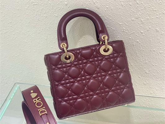 cd small lady di.or my abcD*or bag cannage lambskin gold tone metal burgundy