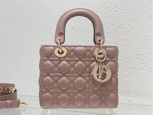 cd small lady di.or my abcD*or bag cannage lambskin gold tone metal dusty pink