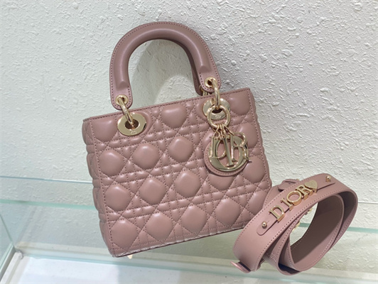 cd small lady di.or my abcD*or bag cannage lambskin gold tone metal dusty pink
