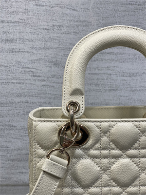 CD Small Lady Di.or Bag Cannage Grained Calfskin Gold Tone Metal  Cream