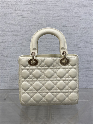 CD Small Lady Di.or Bag Cannage Grained Calfskin Gold Tone Metal  Cream