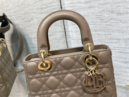 cd small lady di.or my abcD*or bag cannage lambskin enamel charms gold tone metal warm taupe