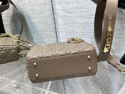 cd small lady di.or my abcD*or bag cannage lambskin enamel charms gold tone metal warm taupe