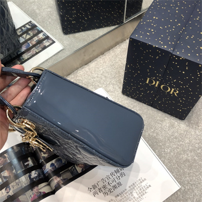 cd small lady di.or my abcD*or bag patent cannage calfskin gold tone metal dk blue