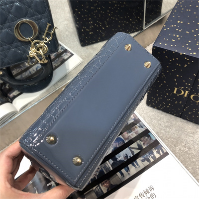 cd small lady di.or my abcD*or bag patent cannage calfskin gold tone metal dk blue