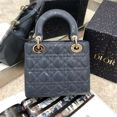 cd small lady di.or my abcD*or bag patent cannage calfskin gold tone metal dk blue