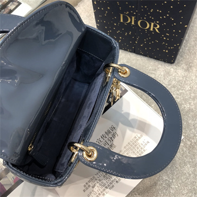 cd small lady di.or my abcD*or bag patent cannage calfskin gold tone metal dk blue