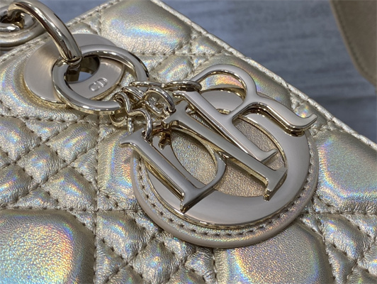 cd small lady di.or my abcD*or bag cannage lambskin gold tone metal champagne gold