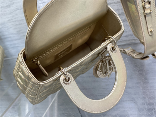 cd small lady di.or my abcD*or bag cannage lambskin gold tone metal champagne gold