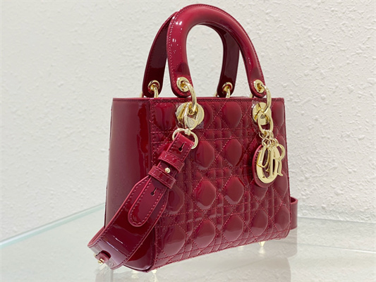 cd small lady di.or my abcD*or bag patent cannage calfskin gold tone metal cherry red